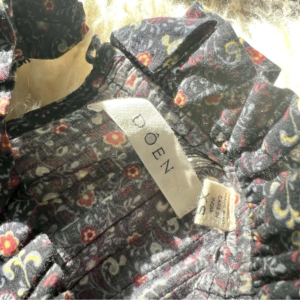 💋SOLD💋🍾🖤DÔEN ‘Clay’ Prairie Dress Wednesday Black/Blue Floral XS/S - Picture 8 of 10